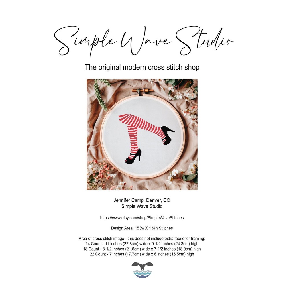 Subversive Female Red Stocking Sexy Legs High Heels Counted Cross Stitch Pattern